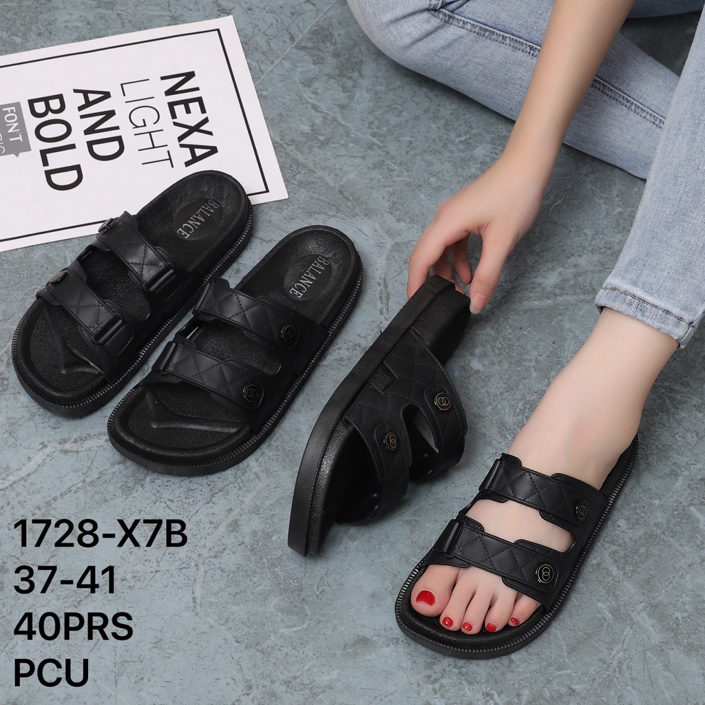 NEW Sandal Wanita Import Karet Balance Slop Birkin Motif Kancing BONITA