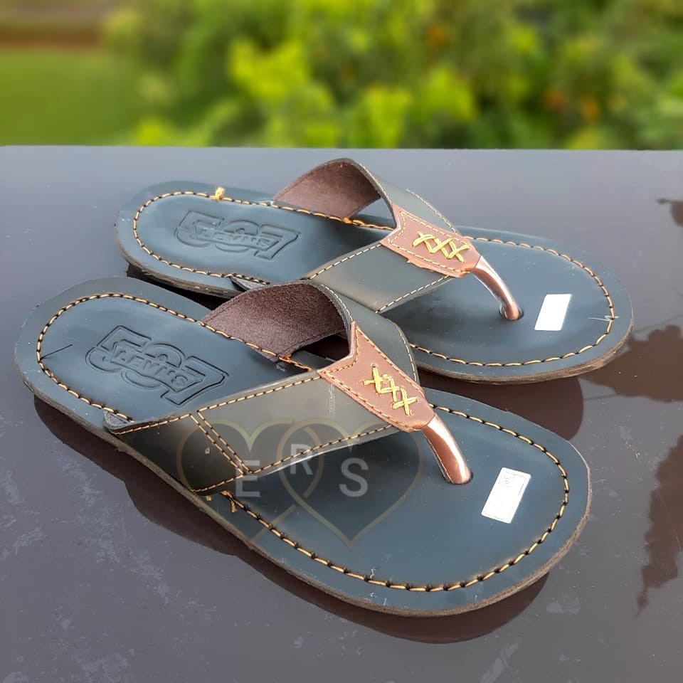 TOKOERS SDLD05 Sepatu Sandal Laki Laki kulit PU - Jahit Tembus