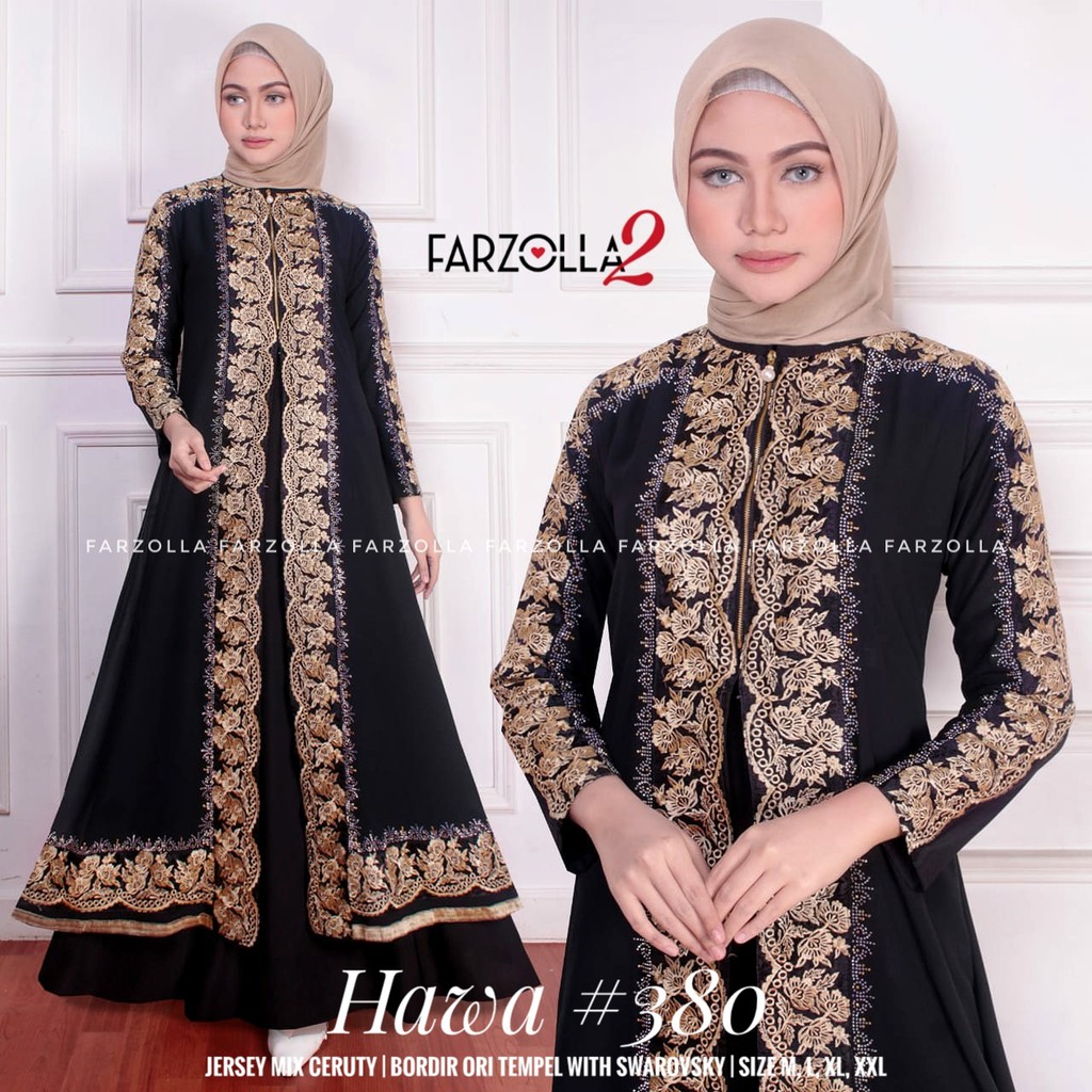 Baju Gamis Abaya Hitam Busui Jersey Mix Ceruti Apikasi Mote dan Bordir Ori M-XXL 380