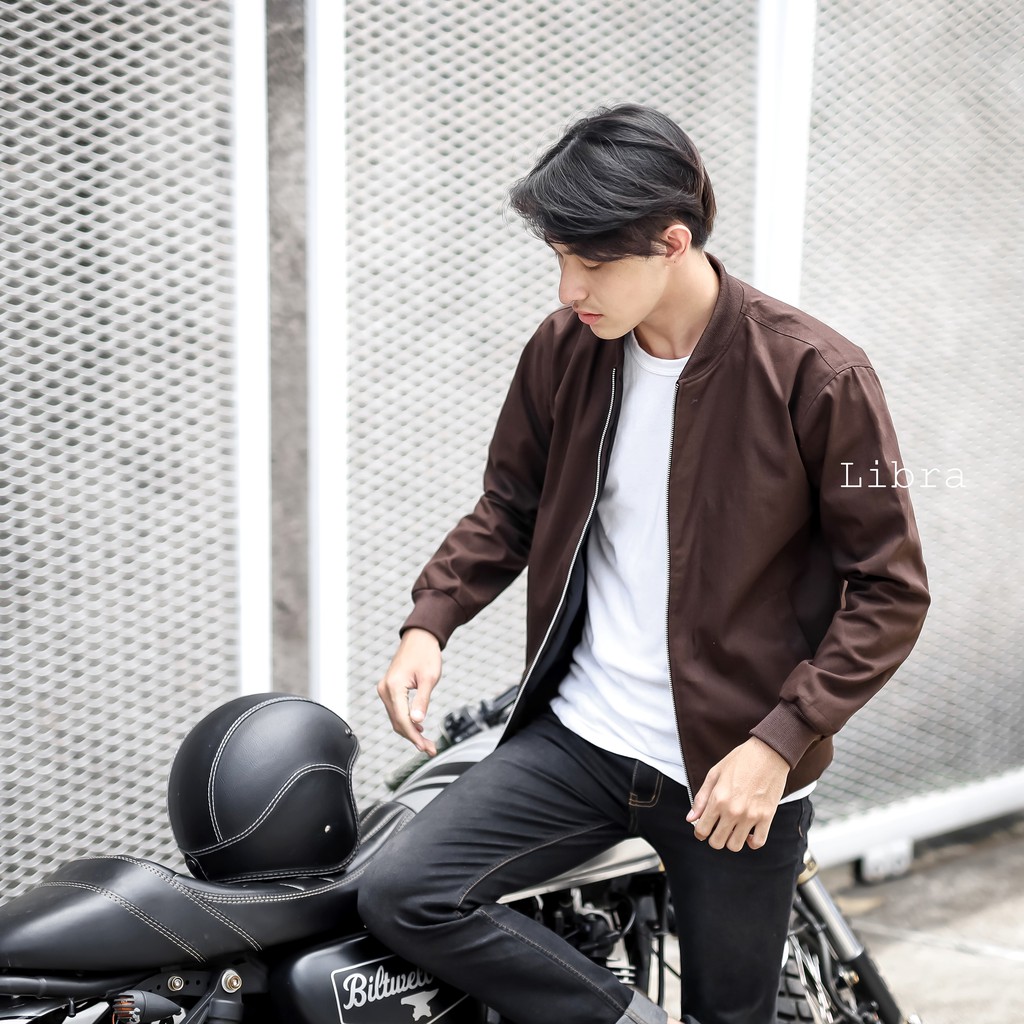 Libra Jaket Canvas Bomber Pria Premium-Brown