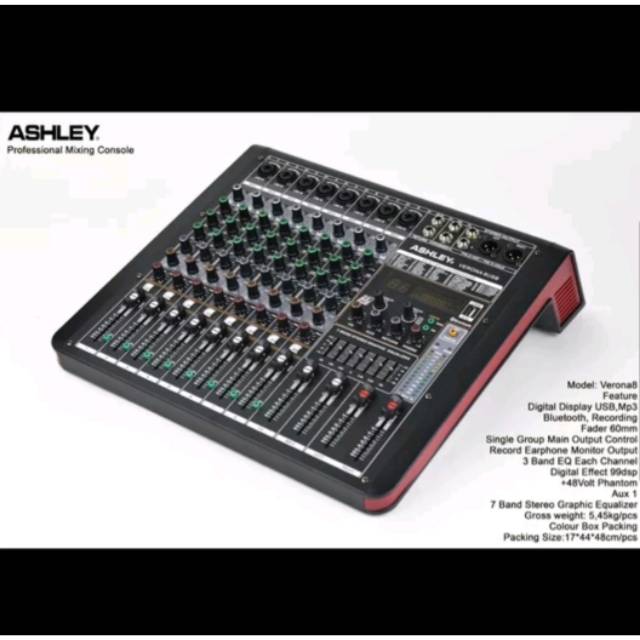 MIXER AUDIO ASHLEY VERONA8/VERONA 8 8CH USB-BLUETOOTH-RECORDING NEW GARANSI RESMI