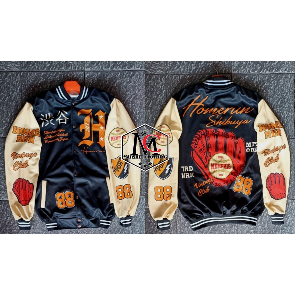 RCL - Varsity Jacket Leather Vintage Baseball Original Memphis / Memphisorigins Kamikaze Pria Wanita L XL