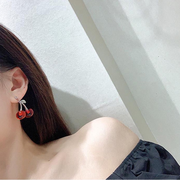 Selebriti Internet menyenangkan Cherry buah anting-anting giwang kalung lucu manis Jepang sterling s