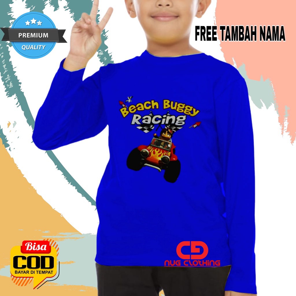 Baju Kaos Anak Laki Laki Lengan Panjang Katun Asli Motif Beach Buggy Racing