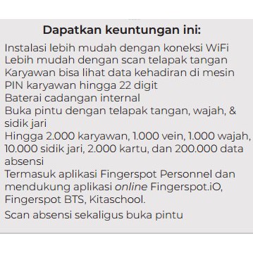 Mesin Absensi Wifi Fingerspot Revo WFV 208BNC scan absen sidikJari Kartu Wajah Telapak Tangan