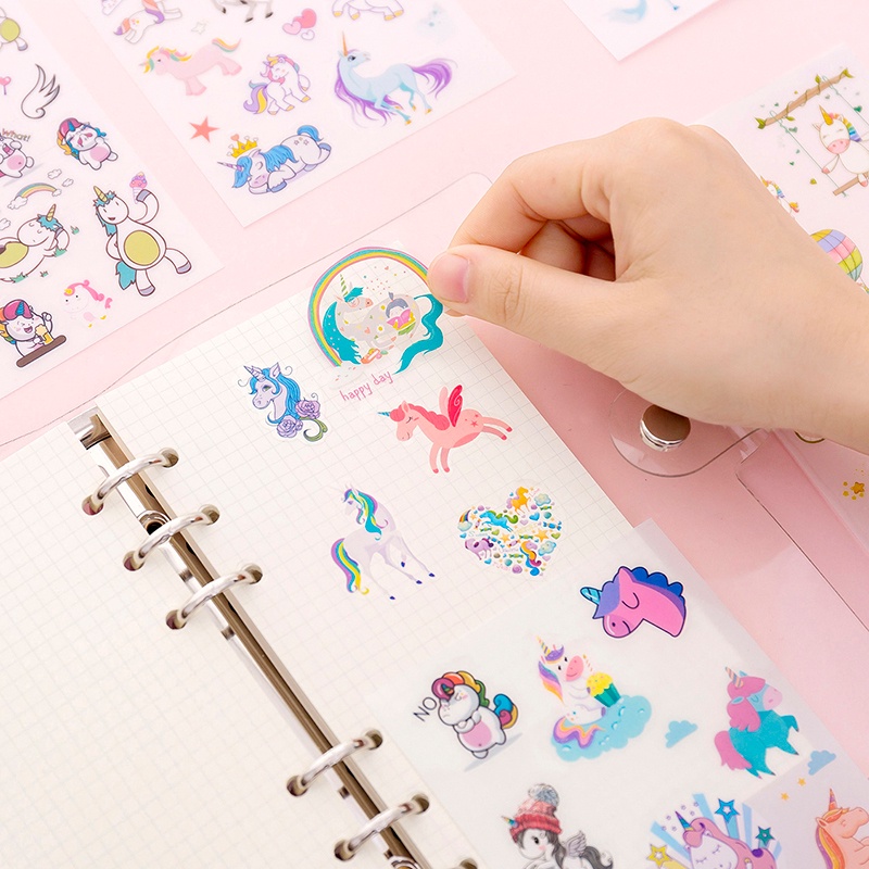 6 Lembar Stiker Kertasselotip Washi Gambar Kartun Unicorn Bahan Pvc Anti Air Untuk Dekorasi Diy