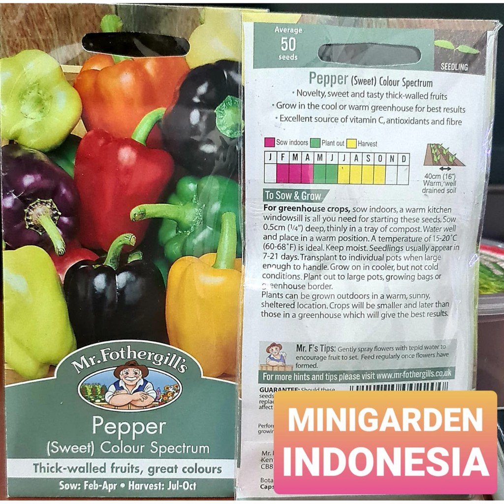 Benih paprika PEPPER SWEET COLOUR SPECTRUM PACK 50 BIJI bibit sayur cabai cabe import f1 Mr. Fothergills