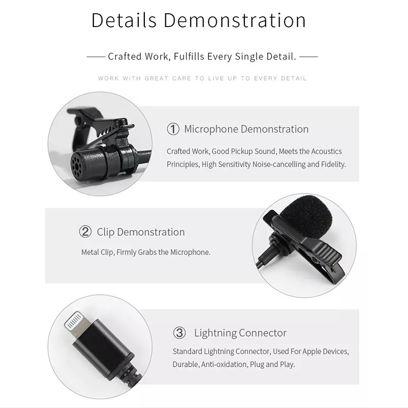 GL-120 - Lavalier Microphone for Lightning Port - 1.5M Length - Mikrofon Untuk Smartphone Tablet dengan Port Lightning Milik Kamu