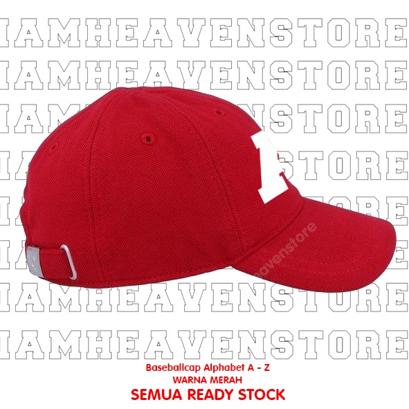 Topi Baseballcap Warna Merah Abjad Huruf Teks Alphabet A B C D E F G H I J K L M N O P Q R T U V W X