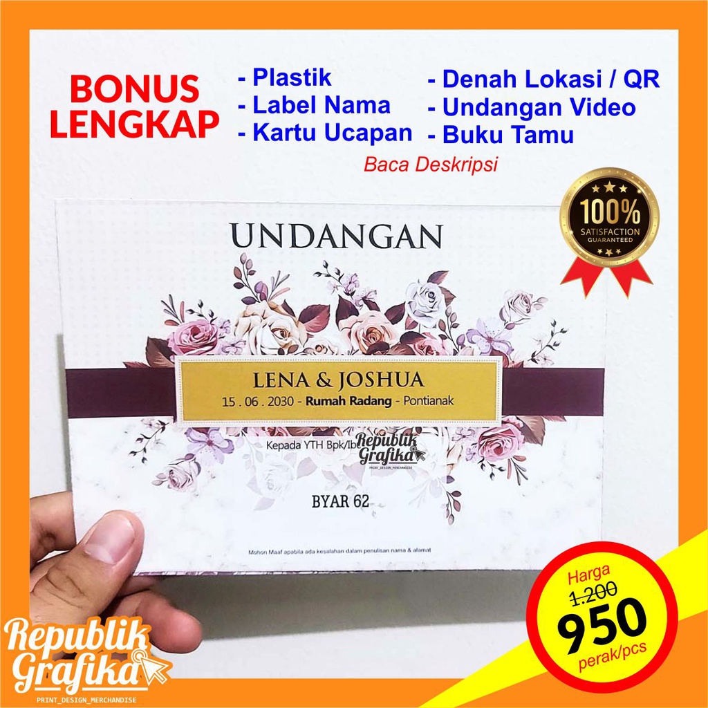 CETAK UNDANGAN PERNIKAHAN MURAH MODEL BYAR 62 , FREE PLASTIK OPP DLL