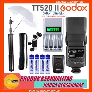 Paket Lampu Studio Flash Godox TT520II TT 520 II + Payung Payung Studio + Light stand