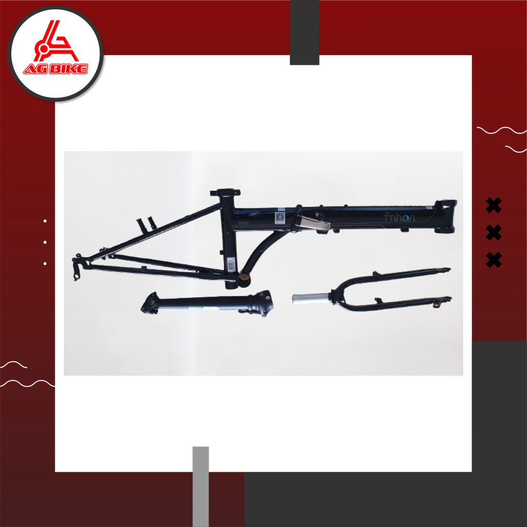 Frame Fork plus Handlepost Fnhon Storm V Brake 20 22 inch Warna HITAM GLOSSY Chromlly