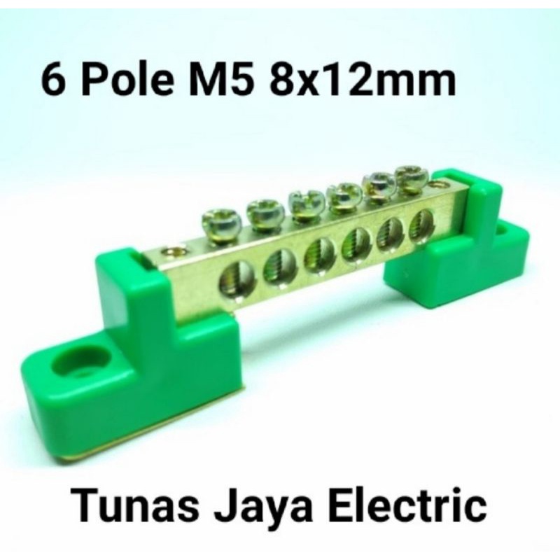 Terminal Blok Grounding 6 Pole M5 8x12mm KUNINGAN