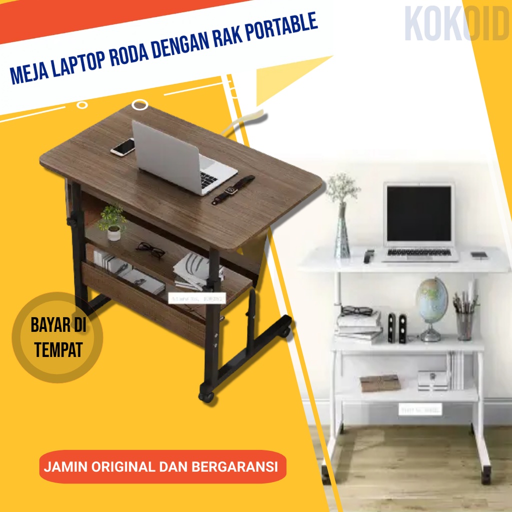 kokoid meja  stand laptop lipat roda adjustable portable kerja belajar multifungsi tiga tingkat