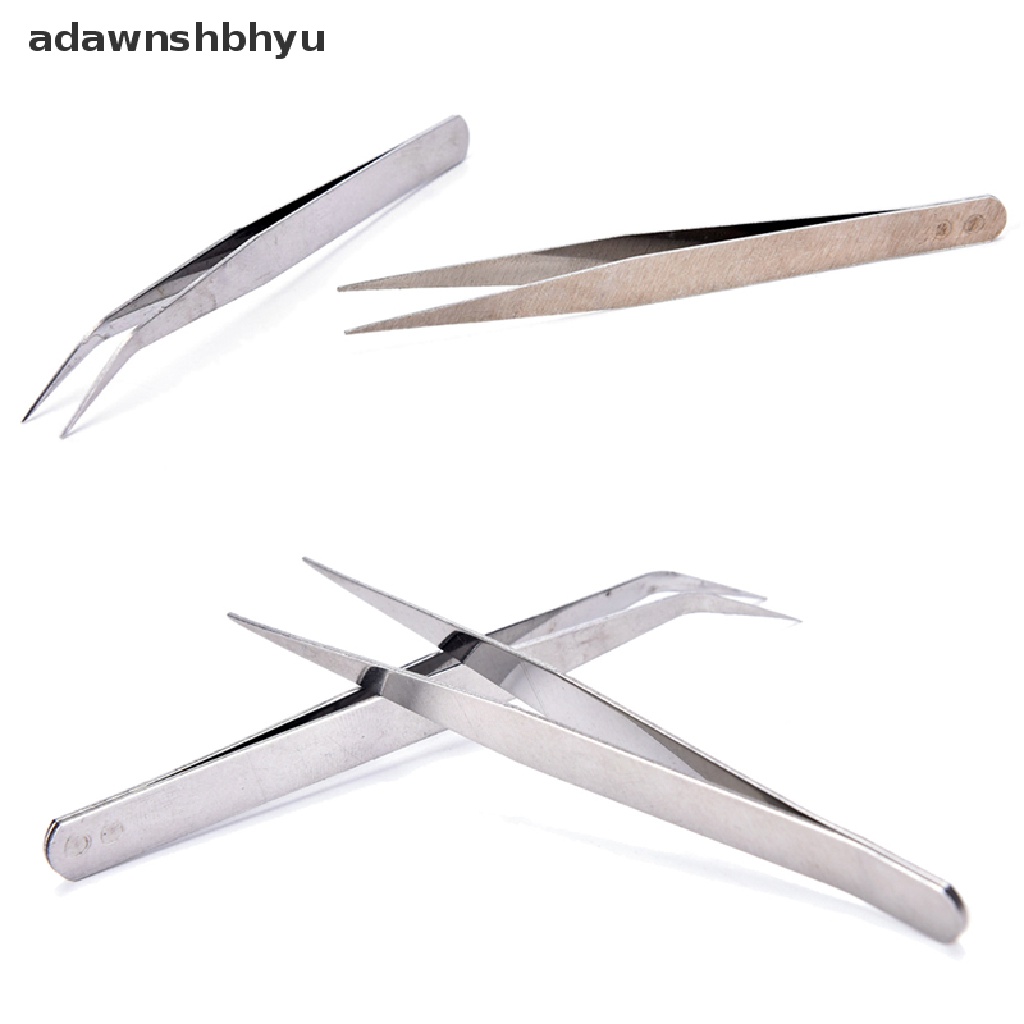 [adawnshbhyu] 2pcs Pinset Siku Lurus Stainless Steel Patchwork Hook Pick-up Alat Makeup