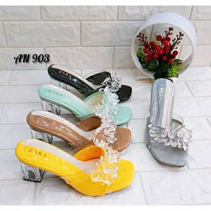 SENDAL HAK KACA PAYET/SEPATU WANITA/HEELS KEKINIAN 7 CM