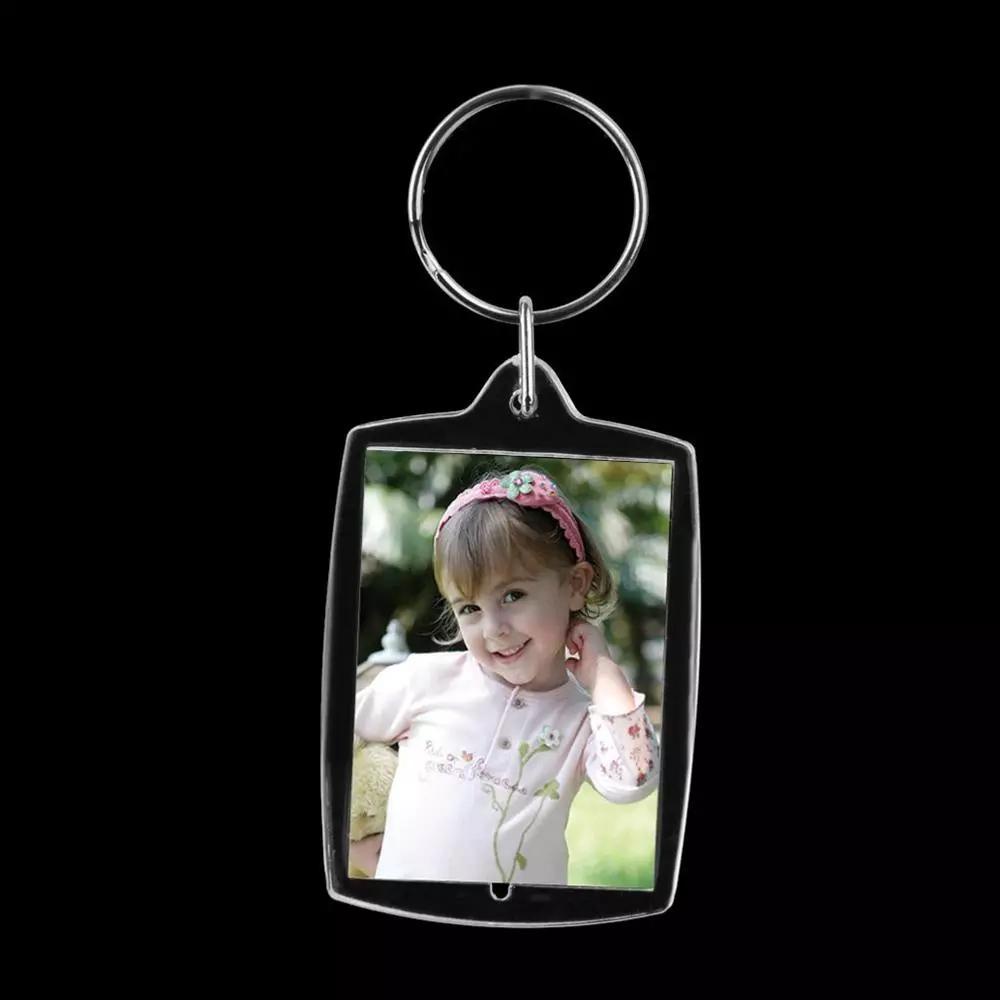 [Elegan] Gantungan Kunci Foto DIY Fashion Transparan Persegi Panjang Akrilik Split Ring Bingkai Foto Keyring