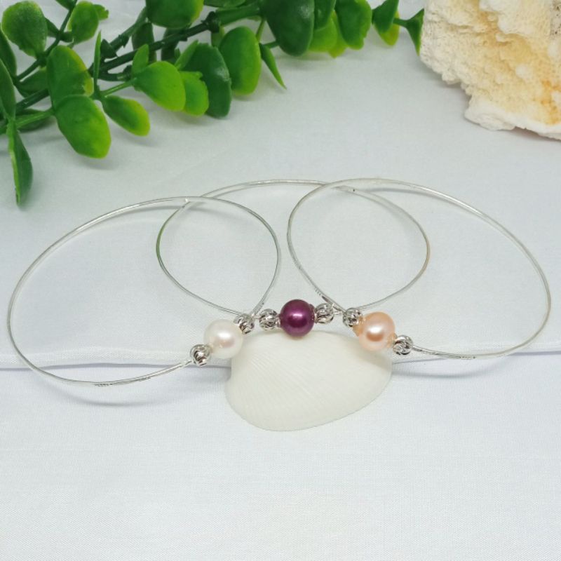 BERSERTIFIKAT GELANG KERONCONG ISI 3 GELANG MUTIARA AIR TAWAR LOMBOK ASLI RHODIUM GELANG PESTA GELAN