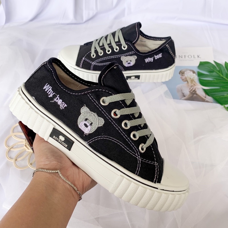 Sepatu Korea Motif Why Bear BOYSCODE pendek / Sepatu Tali