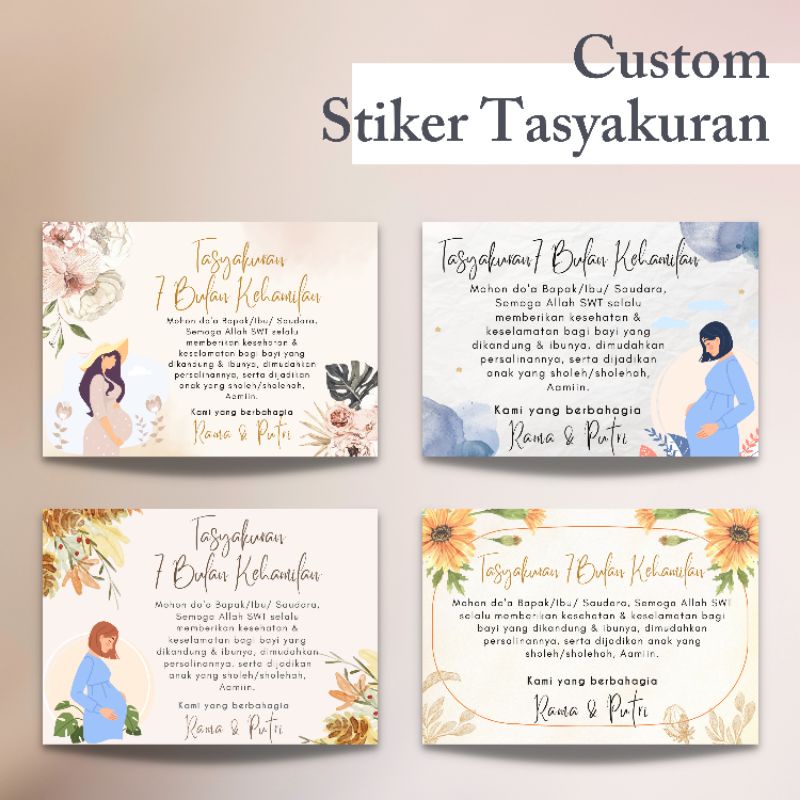 

Cetak Kart/Stiker Label Tasyakuran Kehamilan, Syukuran 4/7 Bulanan Kehamilan Non Hijab