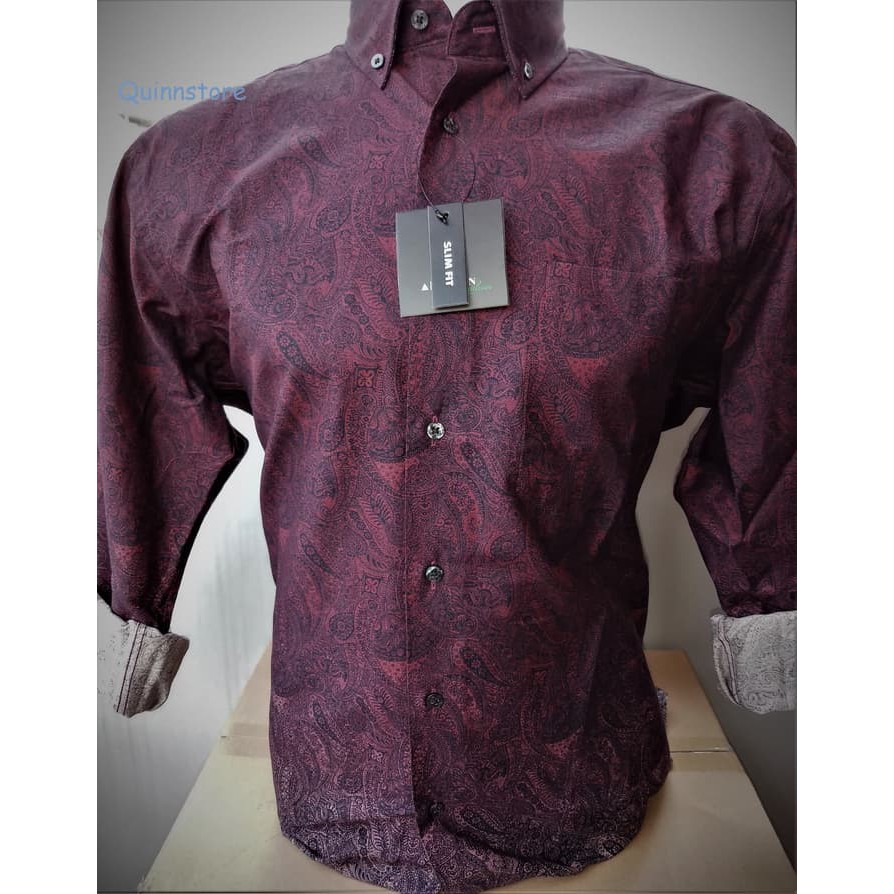 Alisan Kemeja Semi Batik Printing Motif Gradasi - Maroon, S Best Quality