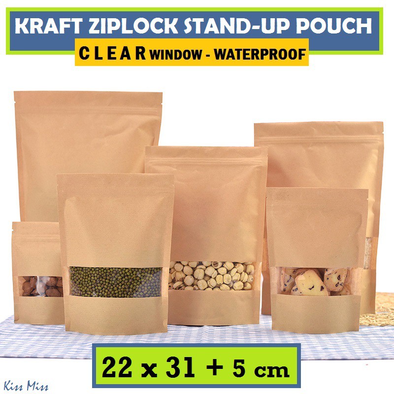 CLEAR Kraft Paper Bag Ziplock 22x31cm / Standing Pouch / Kemasan Snack / Plastik / Kopi / Keripik