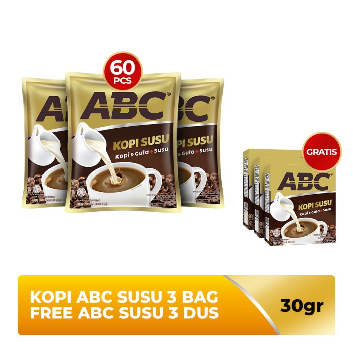 

ABC Susu 3 Bag (20 x 30 gr) Free ABC Susu 3 Dus (5 x 31 gr)