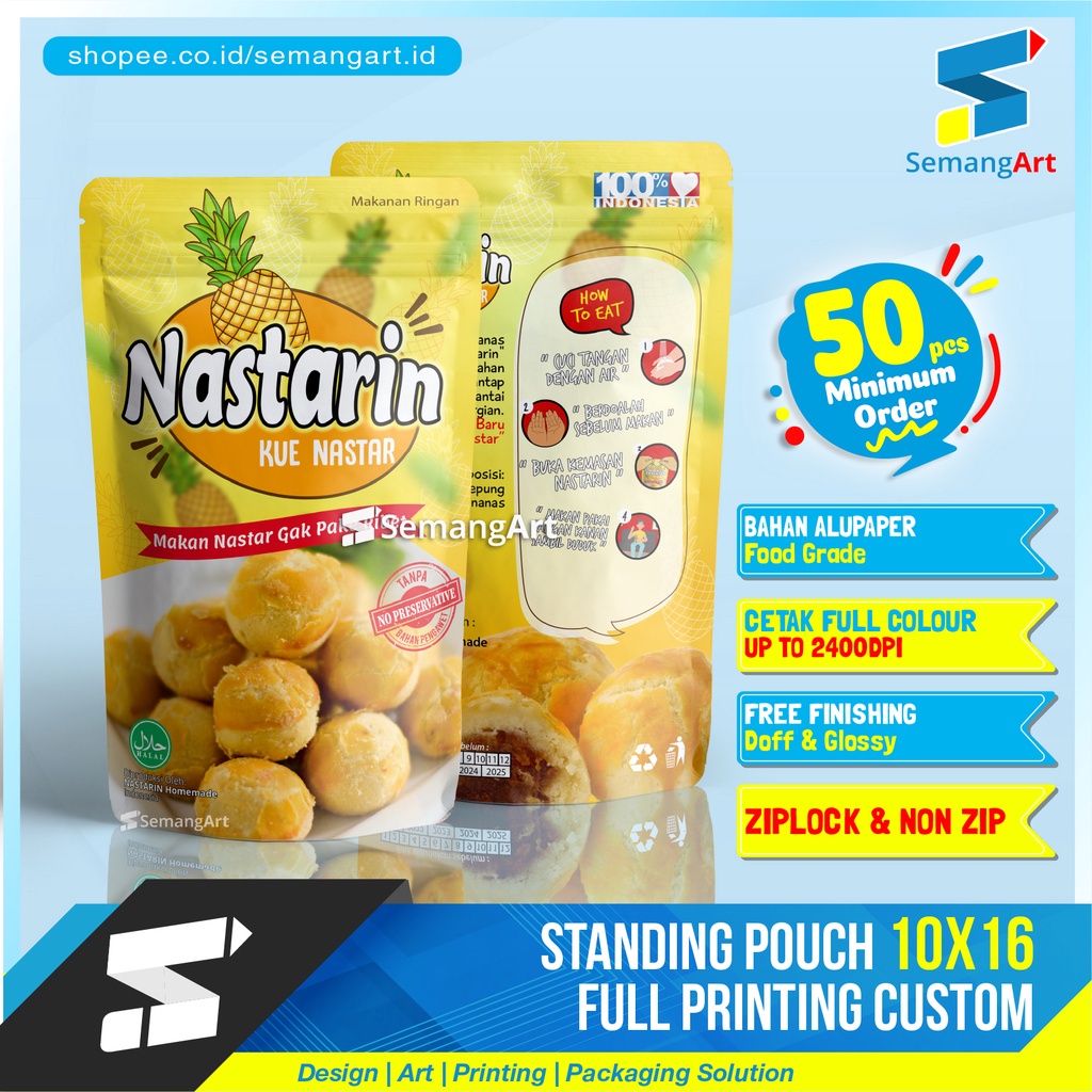 Cetak Kemasan Standing Pouch 10x16 Zipper Ziplock Makanan Desain Custom