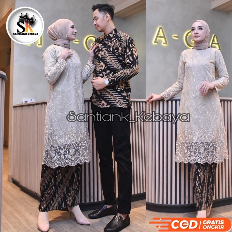 Set Kebaya Tunik Couple Kemeja Batik Pria Stelan Kebaya Couple Kondangan Kebaya Tunik Couple Kebaya Wisuda Couple Terbaru By Santiank_Kebaya