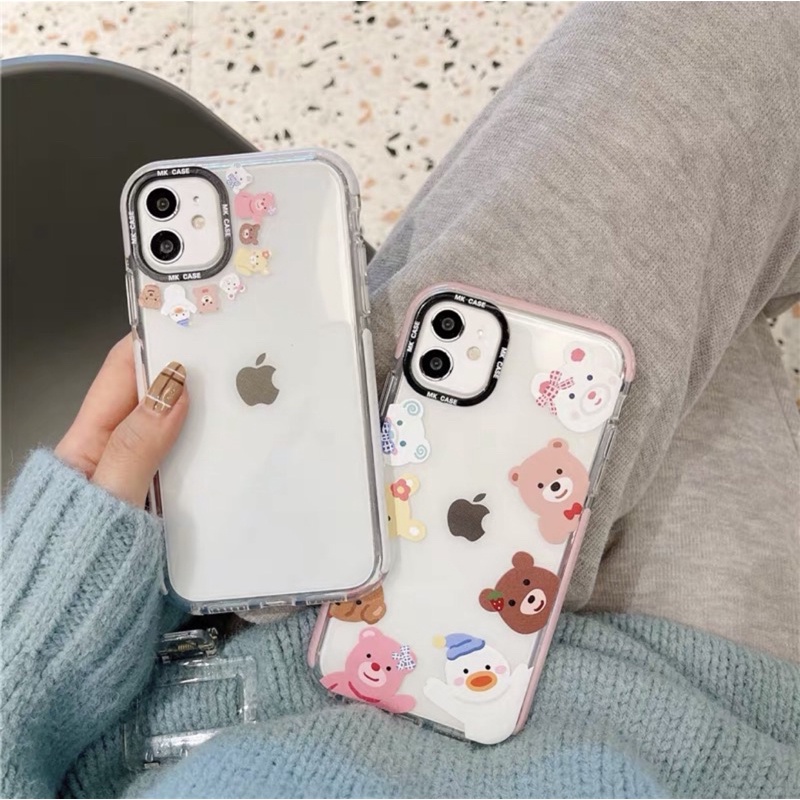 Cute Pink Bear Transparan Softcase Polos iphone 7/8+ XS XS Max XR 11 Pro Max 12 Pro Max