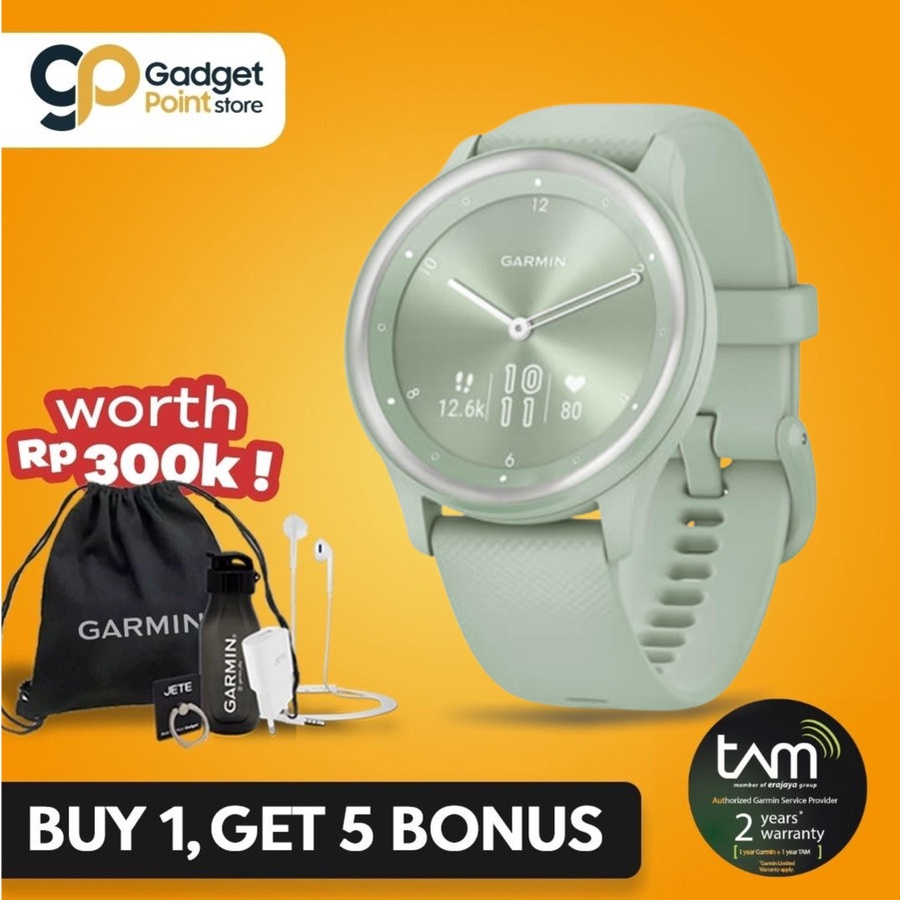 Garmin Watch VivoMove Sport Silicone Band Cool Mint - Garansi TAM 2 Tahun