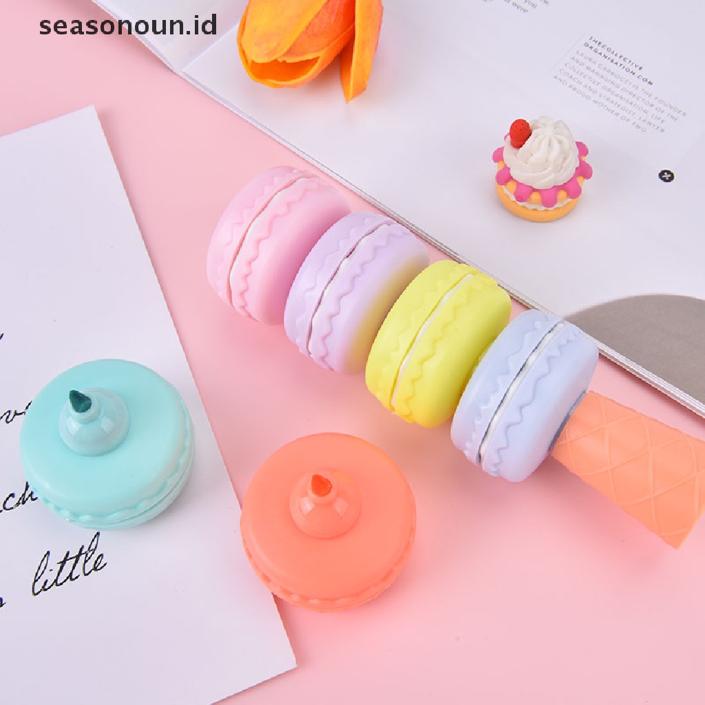 【seasonoun】 6pcs Cookie Highlighter Pen Macaron Fluorescent Color Marker Drawing Paint ID