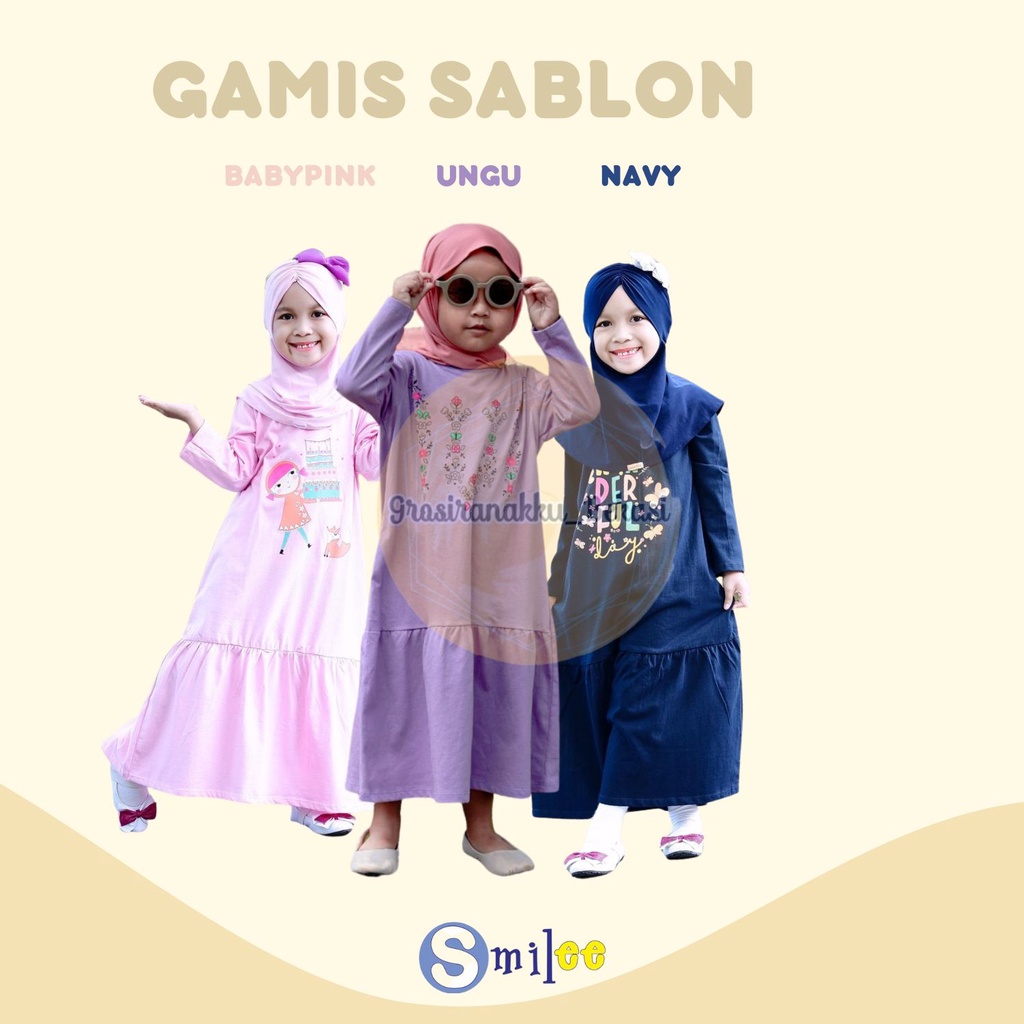 Gamis Kaos Anak Aplikasi Sablon Mix Warna Size 2-8Th