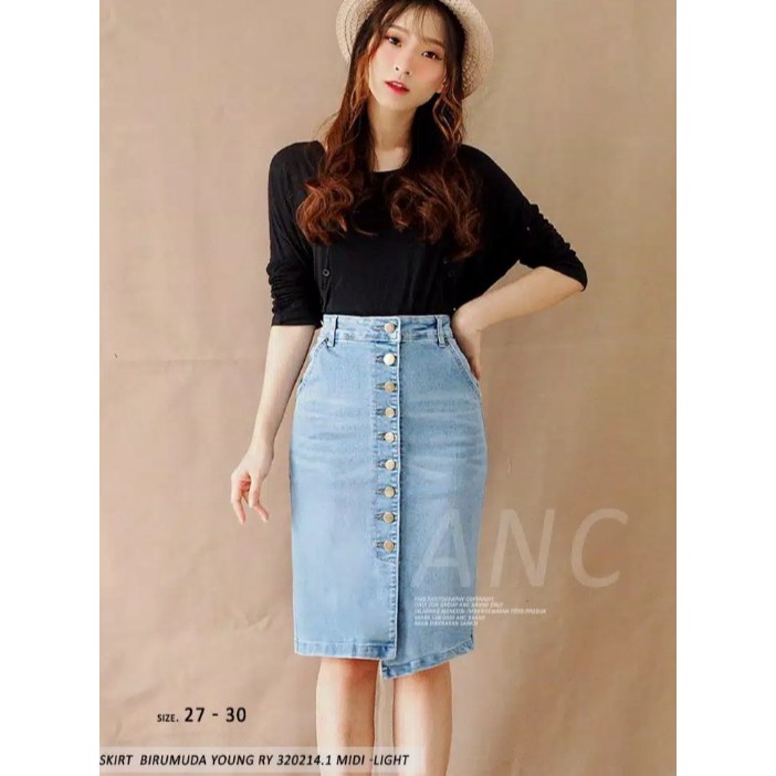 Rok Jeans Wanita Midi Jeans Import Terlaris (Uk. 27-30)