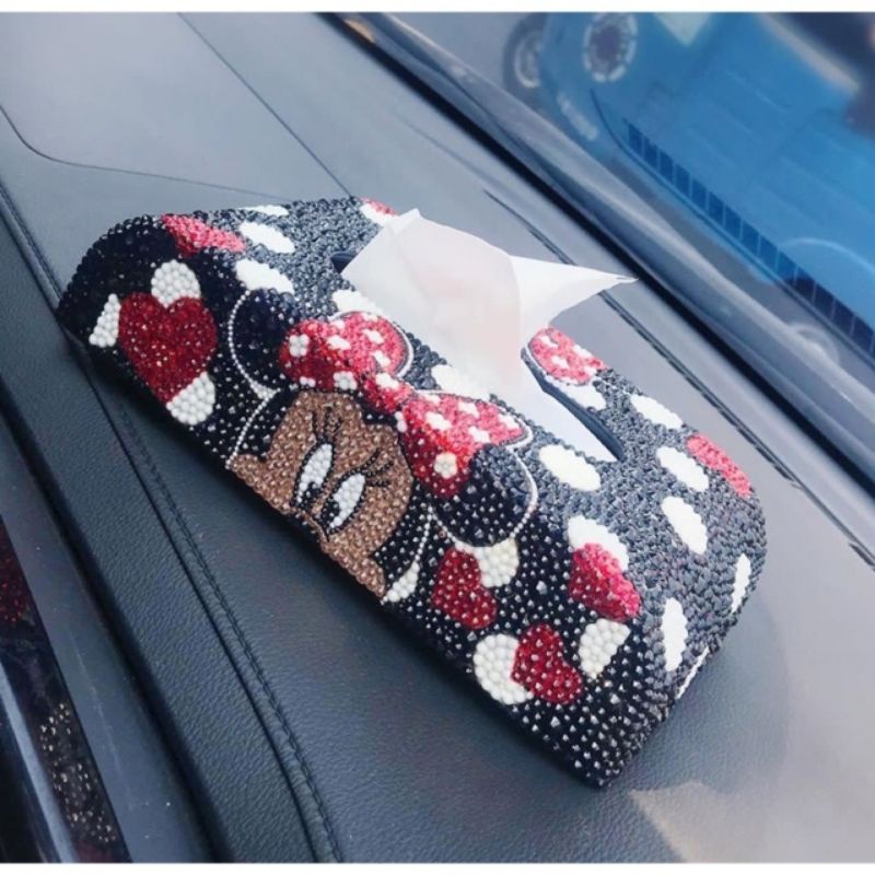 tempat tissue mobil minnie full blink Tempat tissue dashboard mobil dengan hiasan mahkota crown DAD Premium series