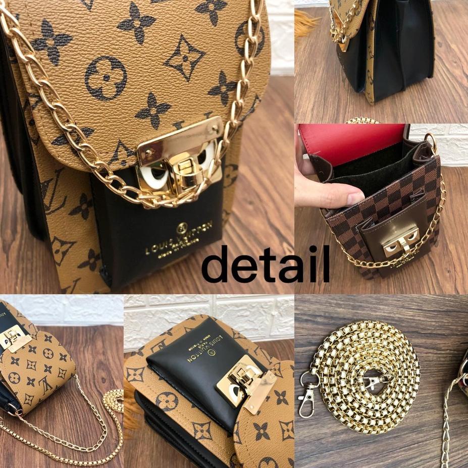 Tas import wanita premium - Tas wanita terbaru - Tas selempang wanita tali  lebar Tas fashion wanita import - Tas selempang LV - Tas Slempang wanita  import - Tas selempang Coklat 