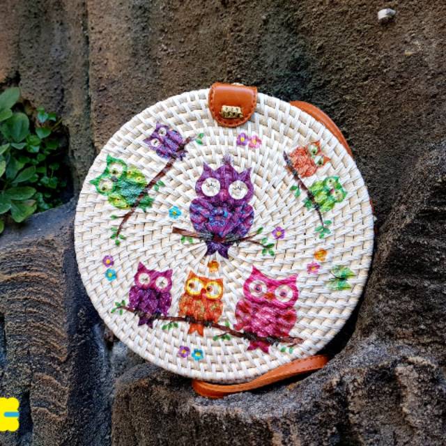 Tas rotan motif burung hantu kecil