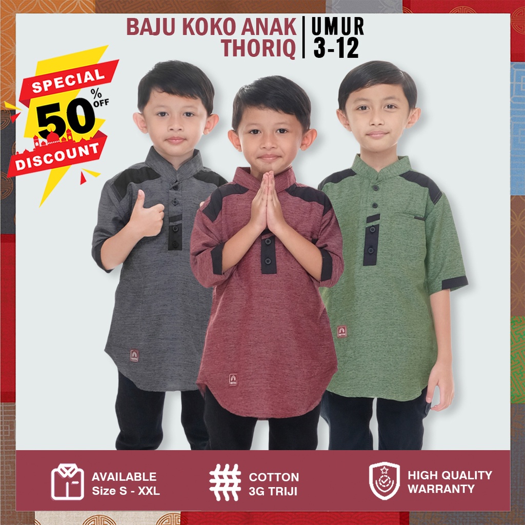 Baju Muslim Anak Laki Laki THORIQ Kemeja Koko Kemko Atasan Kurta Pakistan Pria Takwa Taqwa Kokoh Hem