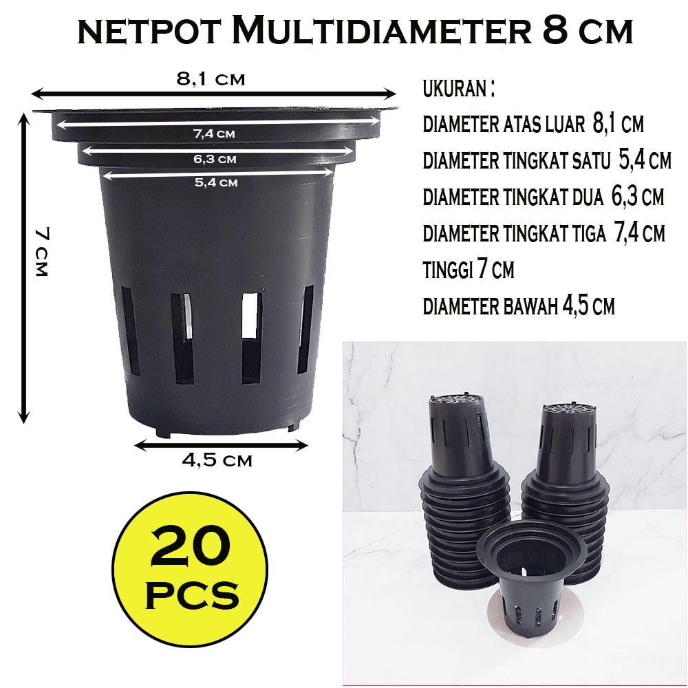 Netpot Hidroponik 8 cm Multi diameter isi 20 pcs