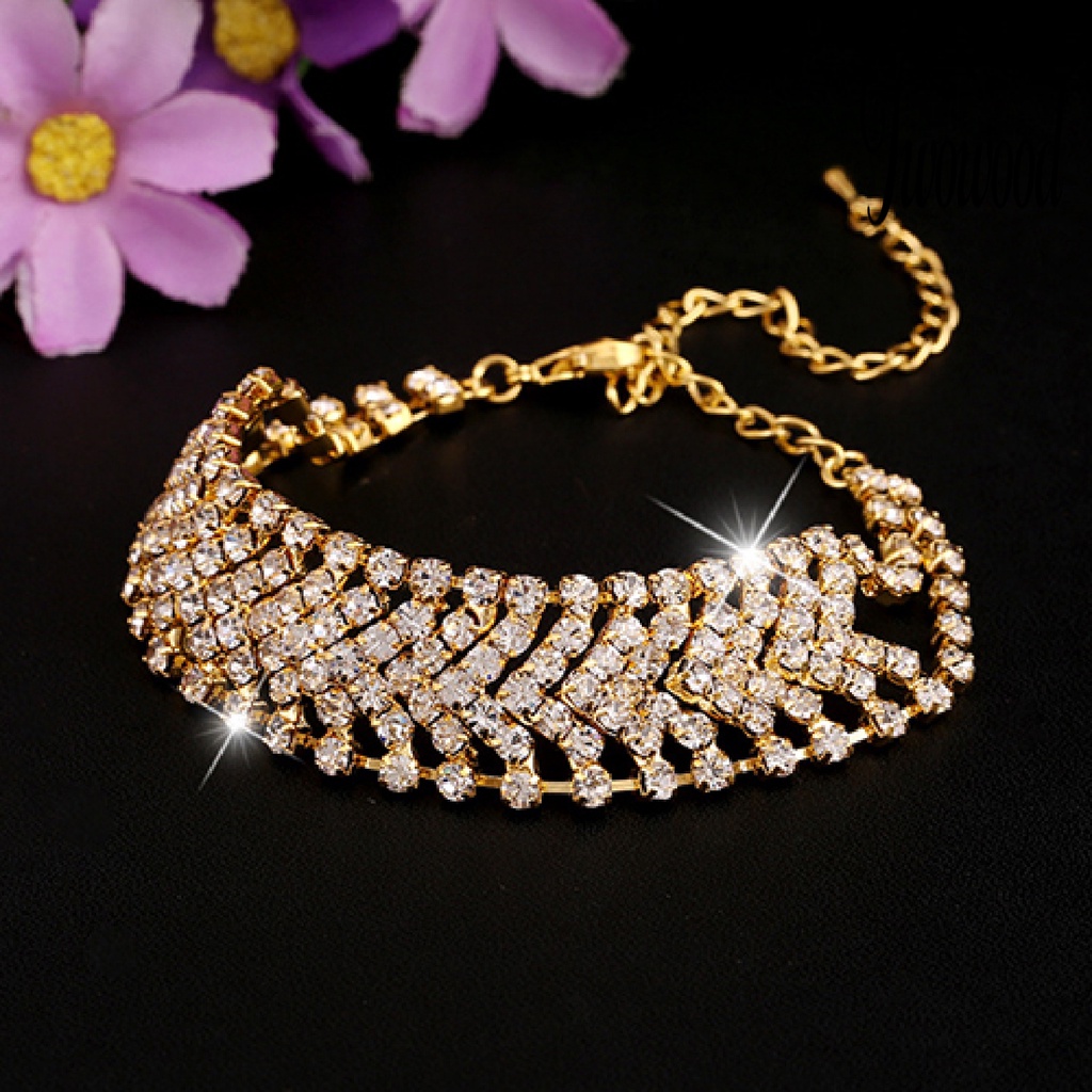 Gelang Multilayer Bahan Alloy Aksen Berlian Imitasi Handmade Untuk Pesta