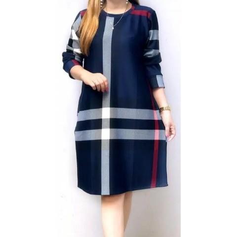 TUNIK SCUBA JUMBO PREMIUM TUNIK WANITA BIG SIZE MOTIF KOTAK BURBERRY 2