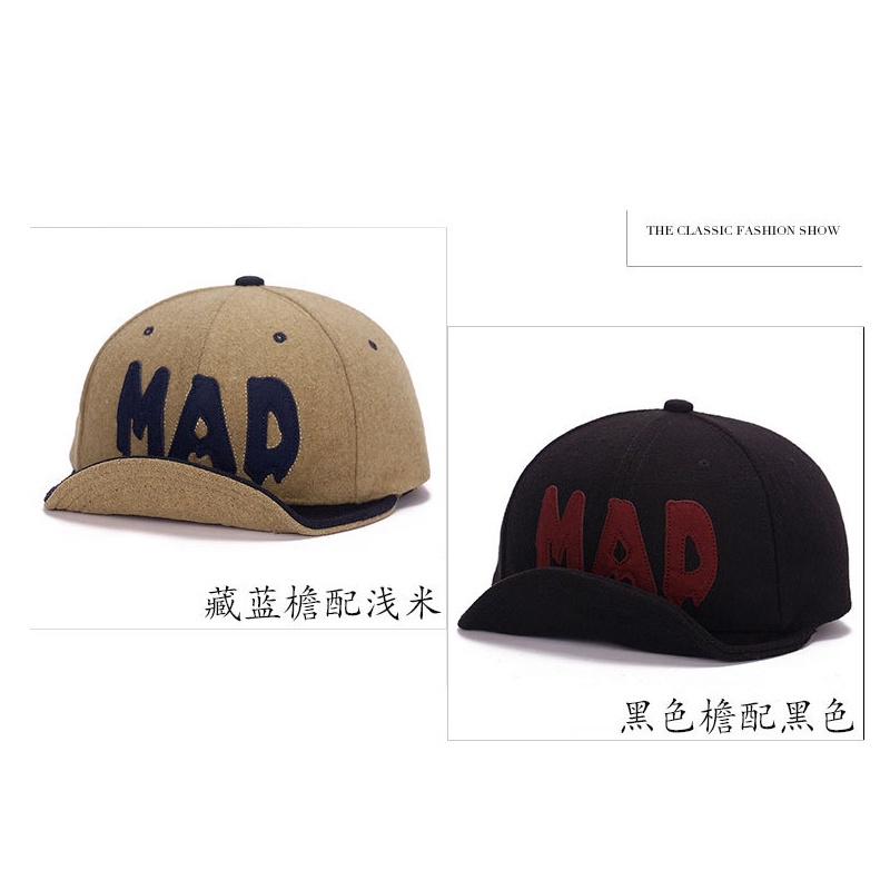 Topi baseball Bahan Wol Desain Alfabet MAD Gaya Korea Untuk Pria Dan Wanita