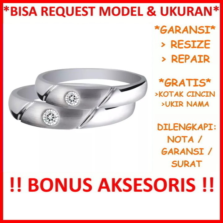 Gratis Ukir Nama Bisa Pesan Model Garansi Silver Asli Cincin Kawin Couple Perak ID488