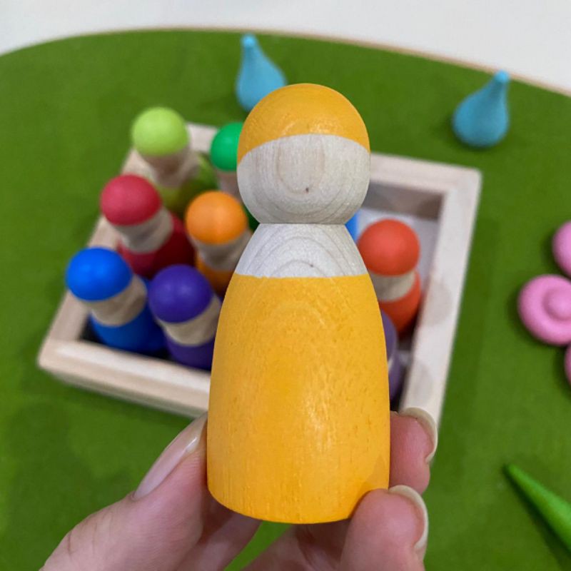 Preloved wooden toy Rainbow friend with tray grimms alike