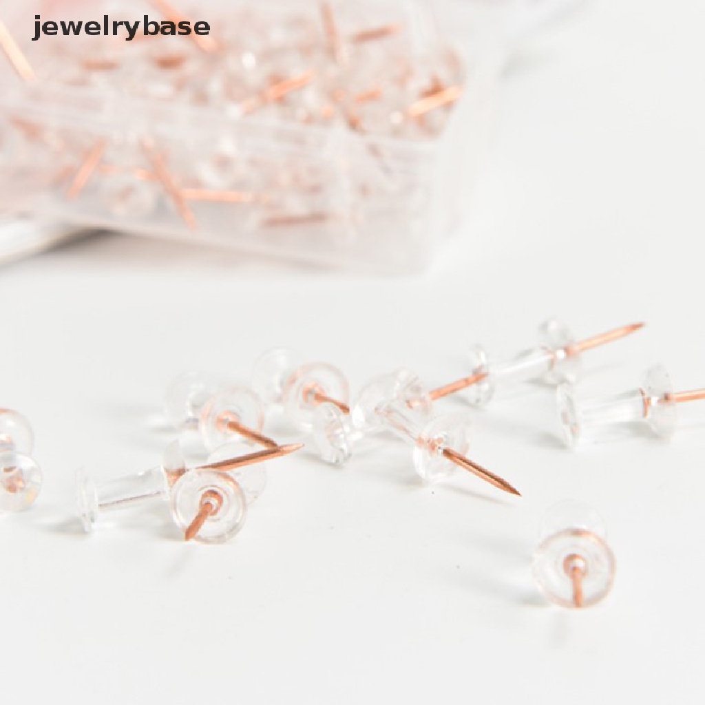 100pcs Pushpin Gabus Transparan Bahan Plastik Warna Rose Gold