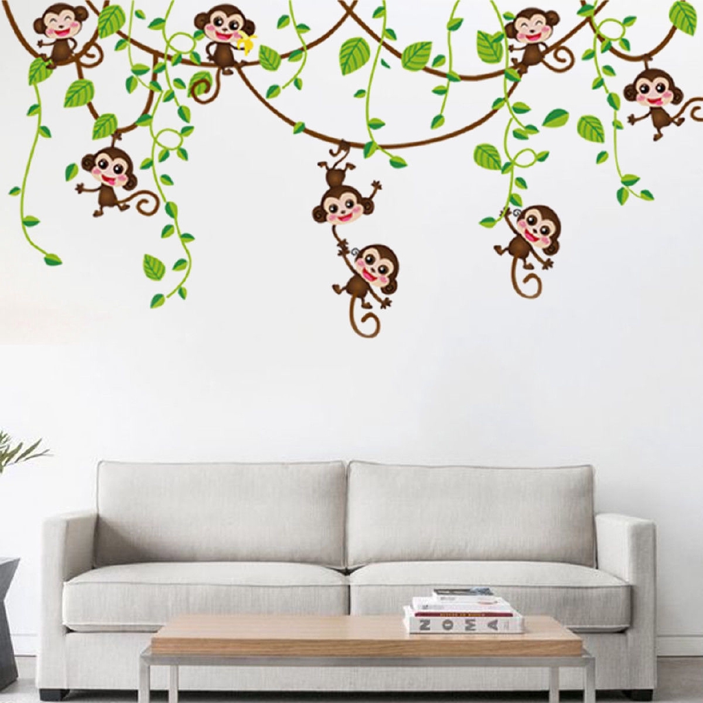 Cute Jungle Monkey Tree Children Nursery Kids Baby Wall Sticker