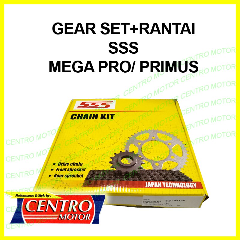 GEAR SET SSS MEGAPRO PRIMUS+RANTAI SSS HSB HITAM. KUAT,AWET,PRESISI