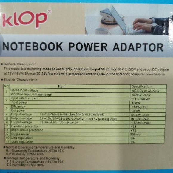 Power adaptor notebook LAPTOP universal 12-24 volt 120 watt KLOP