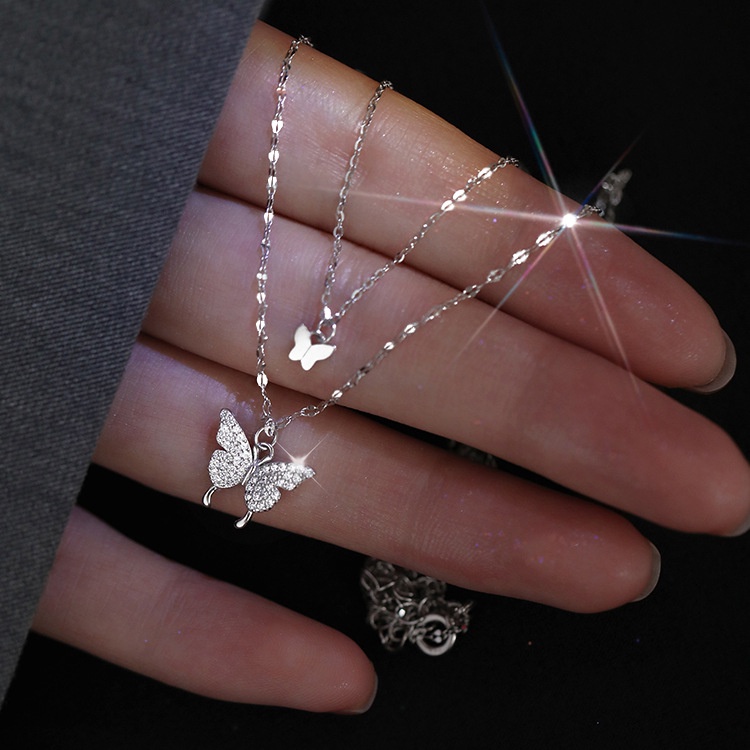 Korea Simple Double Butterfly Ins Niche Clavicle Chain Necklace Girl Women Fashion Jewelry Accessories