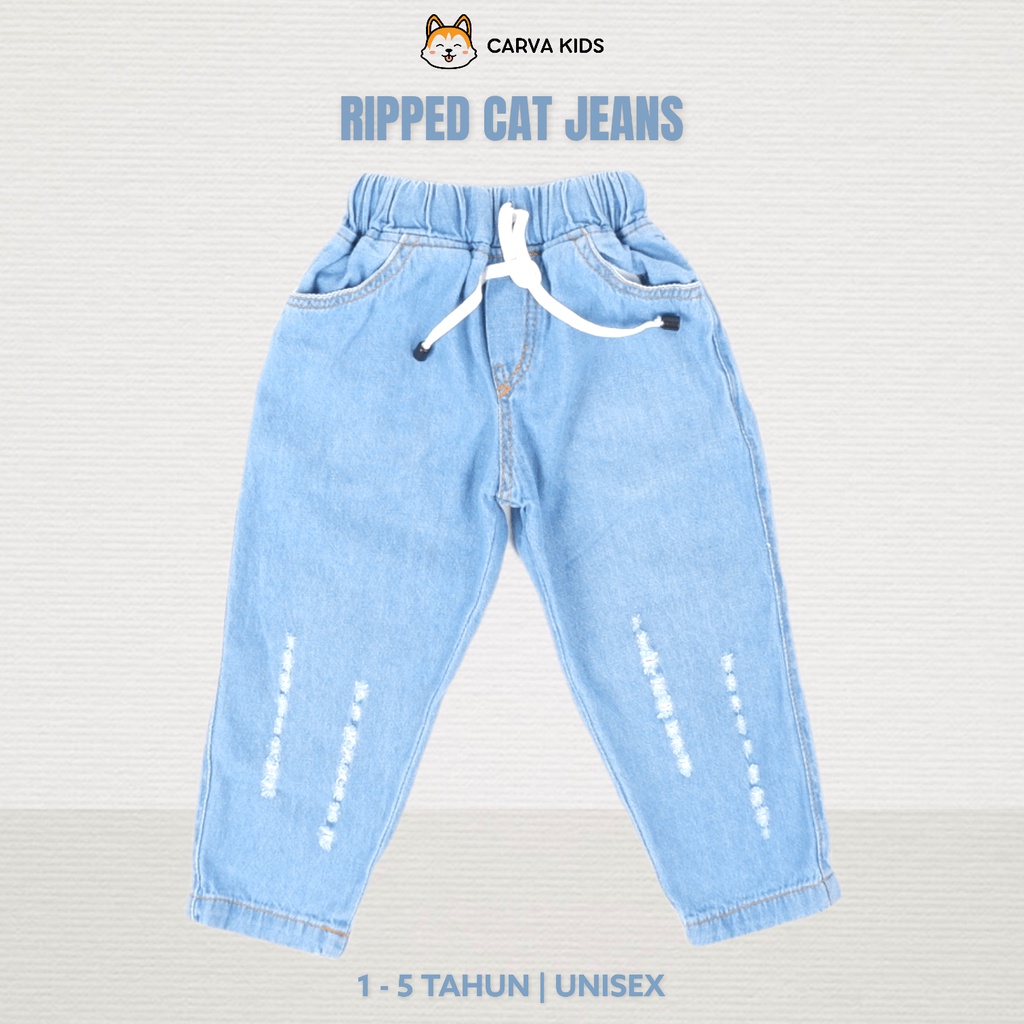 CELANA PANJANG CARVA JEANS ANAK SOBEK RIPPED CAT POLOS IMUT LUCU BESTSELLING